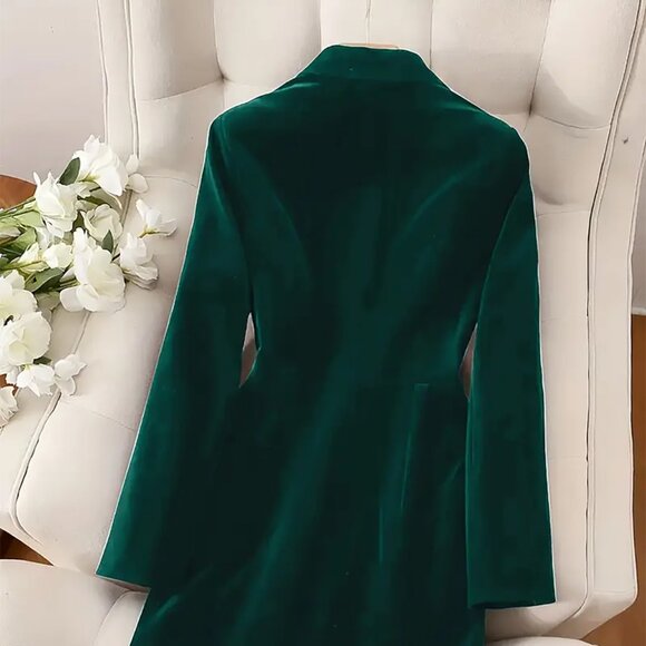 Velvet Double-Breasted Blazer Dress | New Mini Cotton Bodycon Dress - Picture 7 of 10